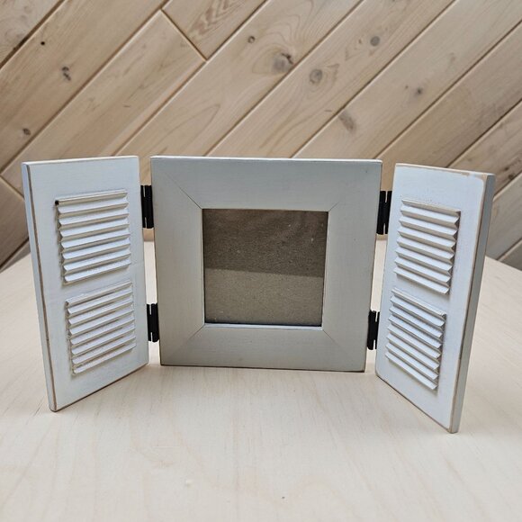 Shutter-Style Wood Picture Frame Distressed White Finish Cottage Country Rustic - Picture 1 of 7